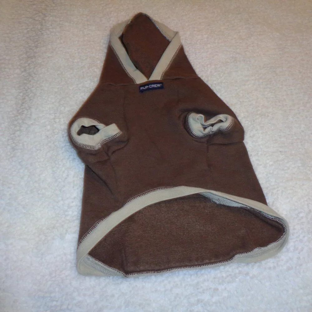 Pup Crew Dog or Cat Brown Hoodie with Bone Size Medium